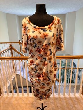 MATERNITY Women's Floral Scoop Neck Midi Dress in Cream with Rust and Navy